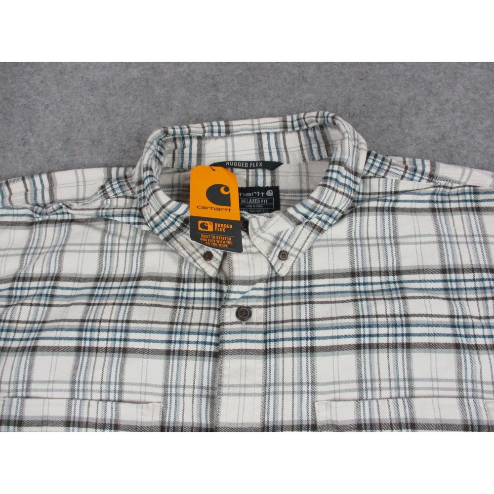 Carhartt Shirt Mens 3XL XXXL Off White Cream Rugged Flex Flannel Work Wear - Picture 2 of 11
